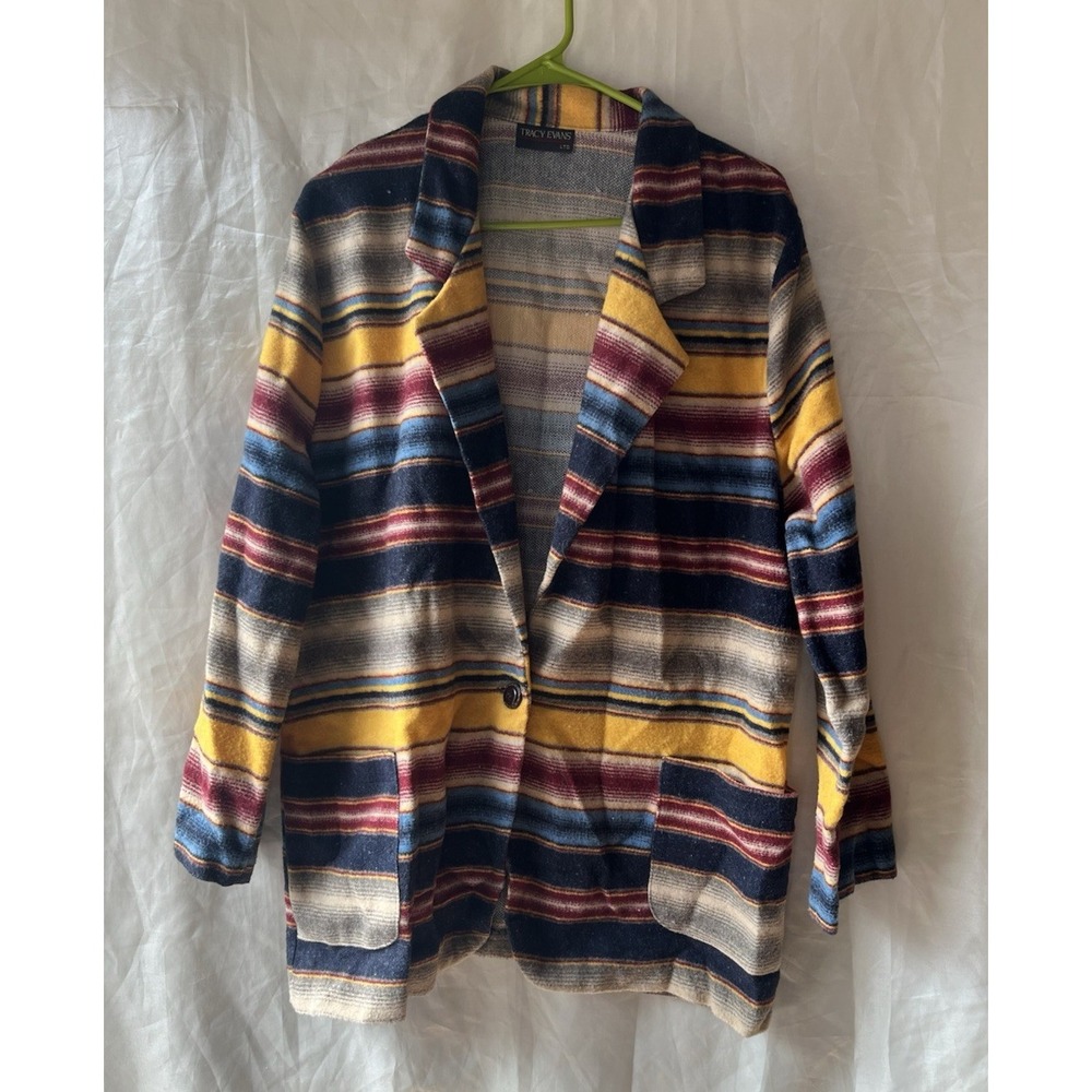 Tracy Evan's Blazer Women's L Multicolor Aztec Jacket Striped Vintage